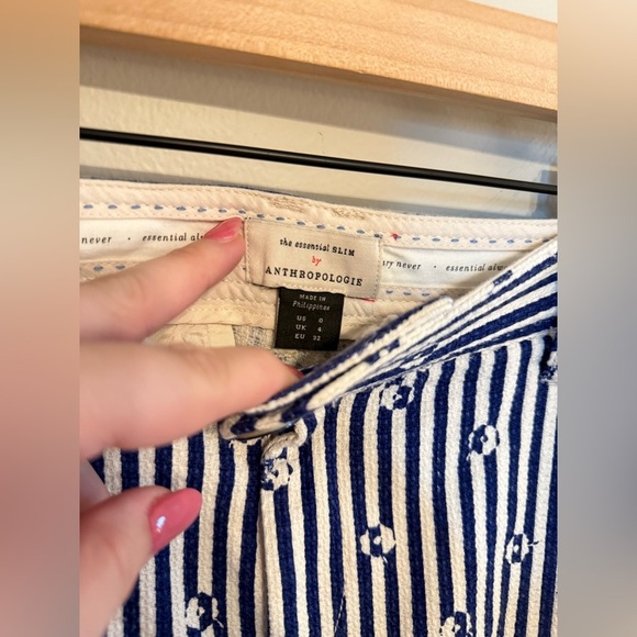 By Anthropologie • The Essential Slim Striped Blue Daisy High Rise Sz 0 Tapered - Picture 8 of 13
